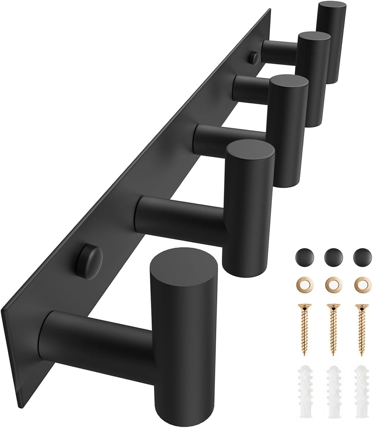 VAEHOLD Black Hat and Coat Wall Mount Rack 5 Hooks for Robes. Bags. Keys. and Towels Bathroom Towel Hanger Organizer (1 Pack)