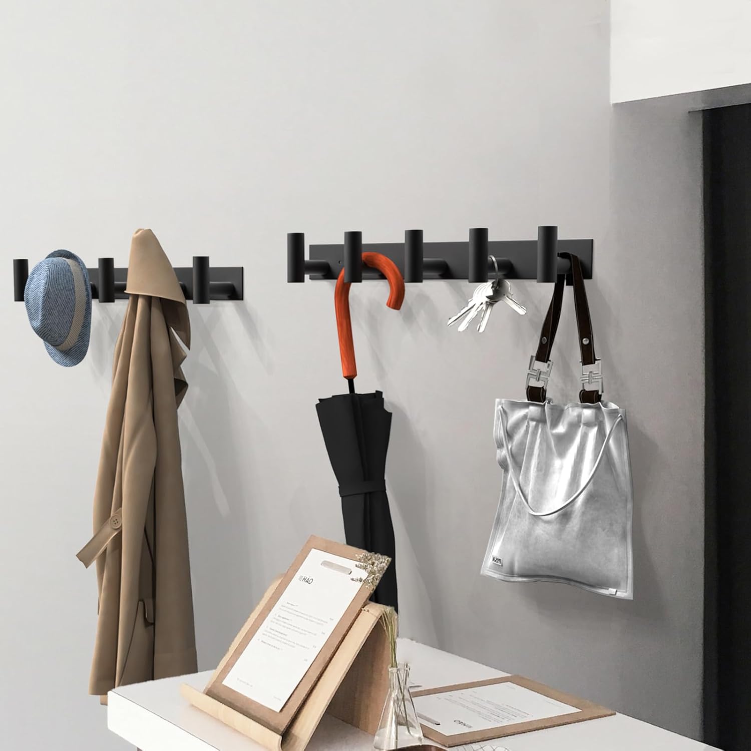 VAEHOLD Black Hat and Coat Wall Mount Rack 5 Hooks for Robes. Bags. Keys. and Towels Bathroom Towel Hanger Organizer (1 Pack) - Image 6