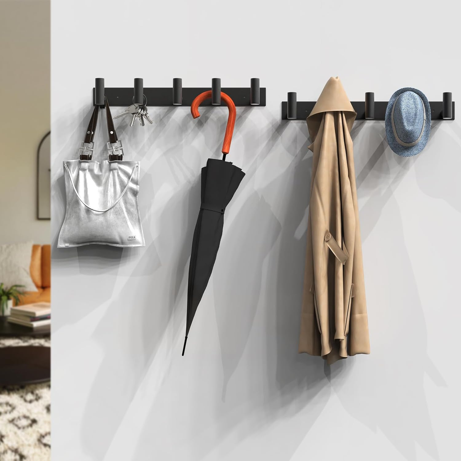 VAEHOLD Black Hat and Coat Wall Mount Rack 5 Hooks for Robes. Bags. Keys. and Towels Bathroom Towel Hanger Organizer (1 Pack) - Image 5