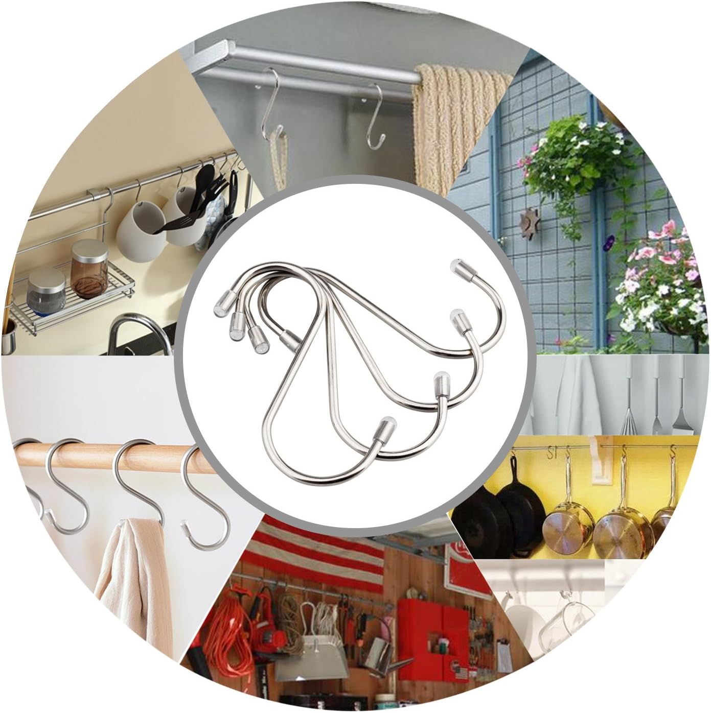 20 Pack 3.4 S Shaped Hooks Stainless Steel Metal Hangers Hanging Hooks for Kitchen. Work Shop. Bathroom. Garden - Image 4