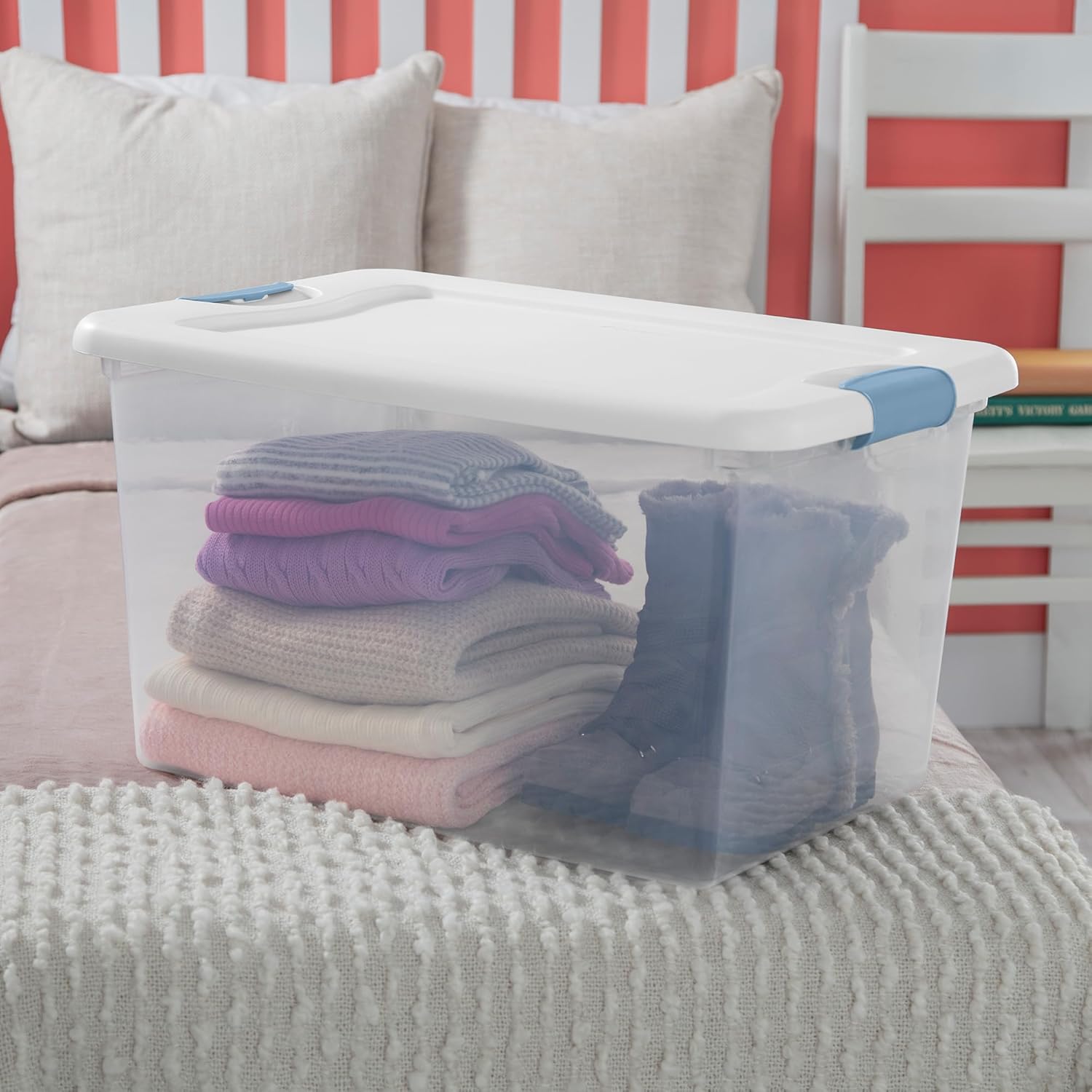 Sterilite 4-Pack 64 Quart Latching Box. Clear Plastic Storage Organizer Bins with White Lids - Large Stackable Containers for Home Bedroom. Dorm Room. and Closet Organization - Image 6