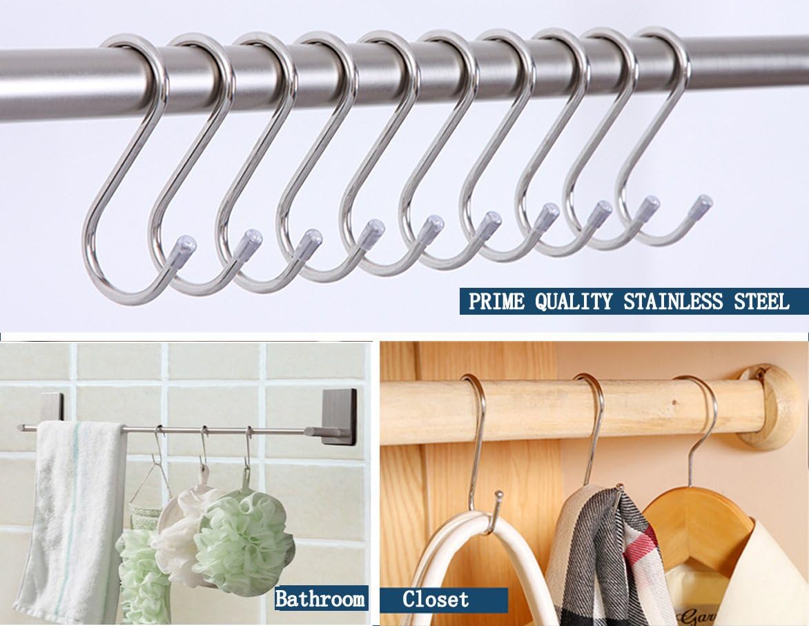 20 Pack 3.4 S Shaped Hooks Stainless Steel Metal Hangers Hanging Hooks for Kitchen. Work Shop. Bathroom. Garden - Image 3