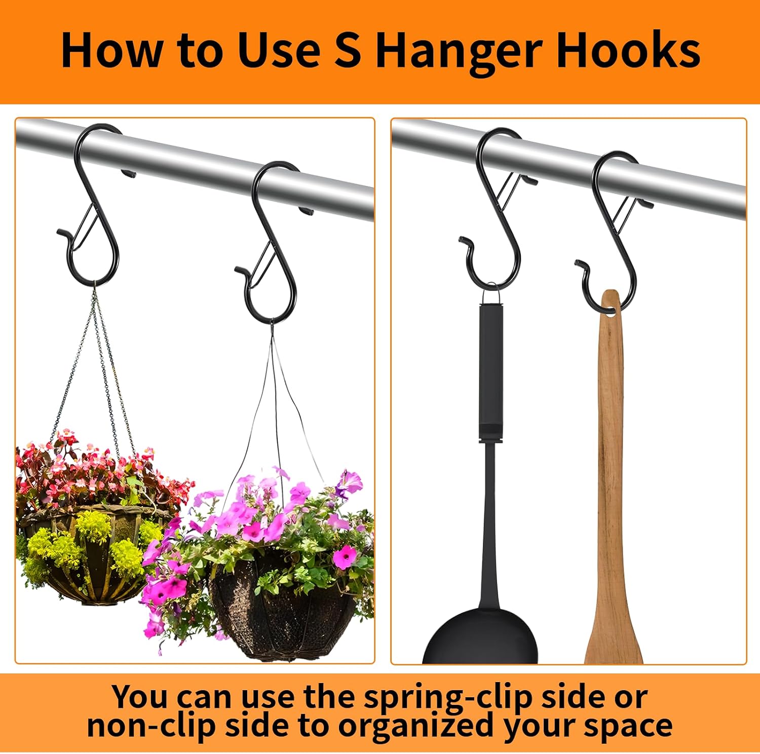 12 PCS S Hooks for Hanging with Safety Buckle | 3.5 inch Heavy Duty Metal S Shaped Hooks for Kitchen Utensil. Cups. Pots. Plants. Bags. Hats (Black) - Image 4