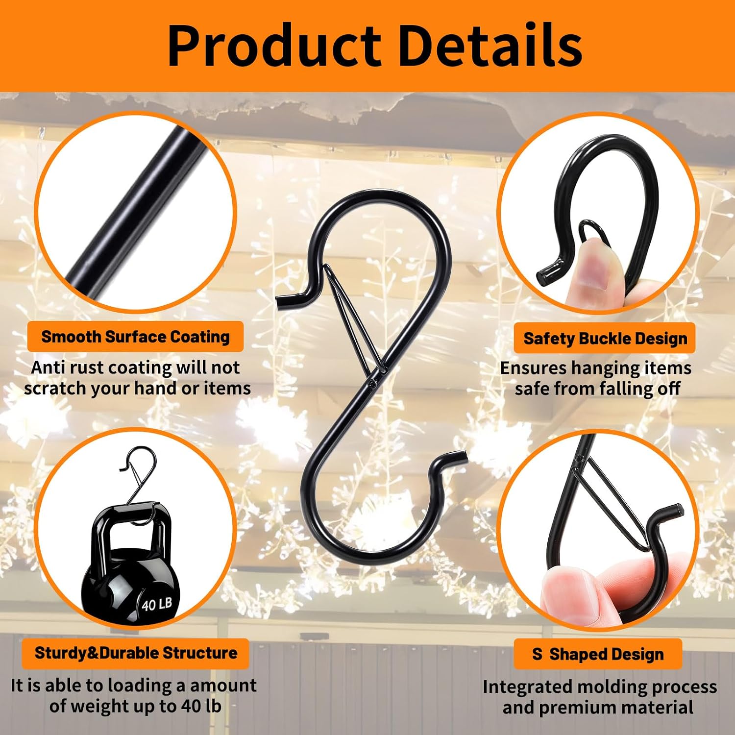 12 PCS S Hooks for Hanging with Safety Buckle | 3.5 inch Heavy Duty Metal S Shaped Hooks for Kitchen Utensil. Cups. Pots. Plants. Bags. Hats (Black) - Image 5
