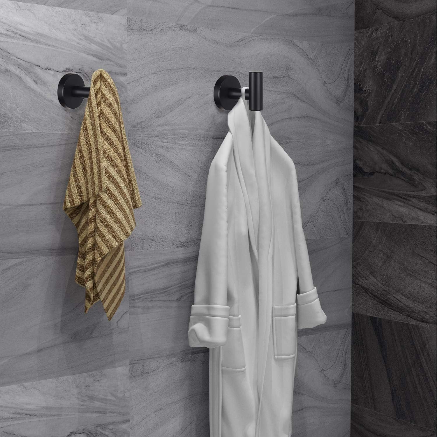 Towel Hooks Bathroom Coat Robe Wall Hook Heavy Duty Door Hanger Towel Robe Clothes Cabinet Closet Sponges Rack for Bathroom Bedroom Kitchen Hotel Pool 4 Packs Black(Drilling Installation) - Image 5