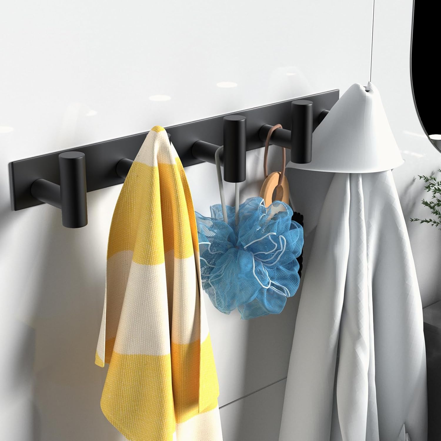 VAEHOLD Black Hat and Coat Wall Mount Rack 5 Hooks for Robes. Bags. Keys. and Towels Bathroom Towel Hanger Organizer (1 Pack) - Image 4